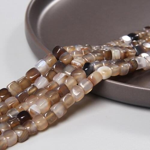15" 6-8mm Coffee Gray Strip Square Agates Beads Natural Stone Loose Stone Beads For Jewelry Making DIY Necklace Earring Bracelet