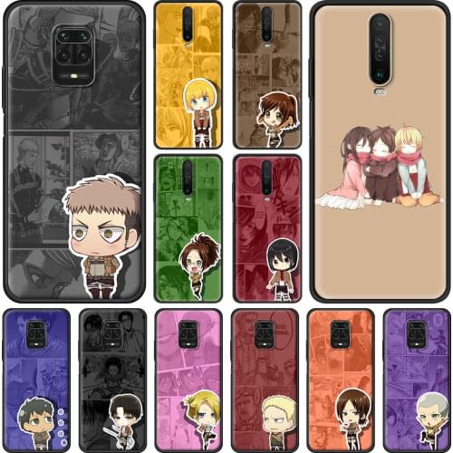 Phone Case for Xiaomi Redmi Note 9S 9 Pro 8T 7 8 Pro 6A 7A 8A 9A 9C 9 Prime K30 Black Shell Cover Super cute Attack On Titan