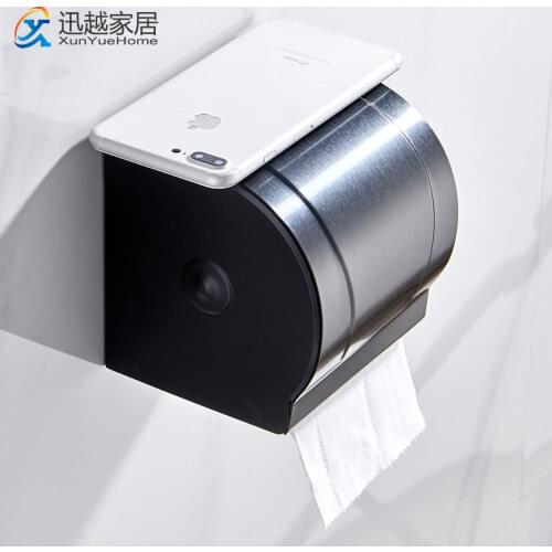 Black Toilet Paper Holder Shelf Sliver Wall Aluminum Round Tissue Boxes Hand Rolling Tray Hanger Bathroom Accessories 00PTH0101
