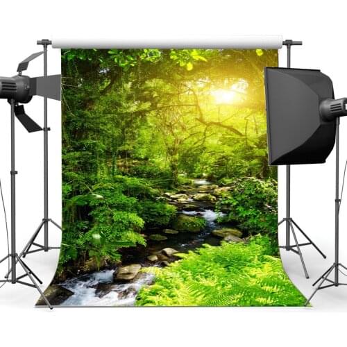 Photography Backdrop Jungle Forest Cascade Sunshine Nature Scene Backdrops Seamless Baby Kids Children Adults Background