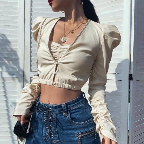 Weirdgirl women fashion elegant solid tshirts mushroon button v-neck slim female Harajuku tees party club lady office 2020 new