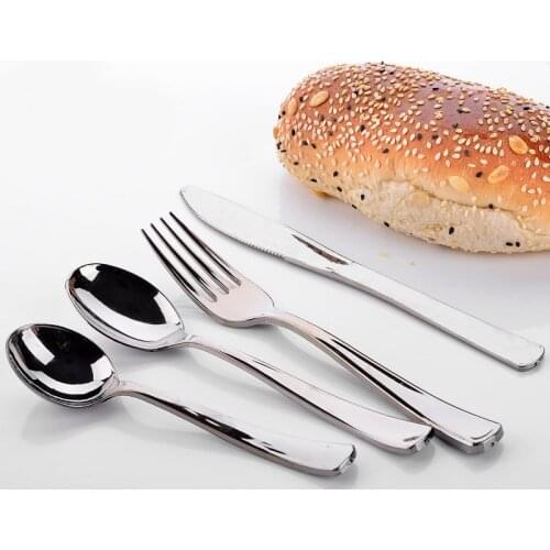 Electroplating Silver Plastic Spoon Knife Fork Disposable Party Dinnerware Western Dessert Cake Fork Knife 50pcs/lot SK714
