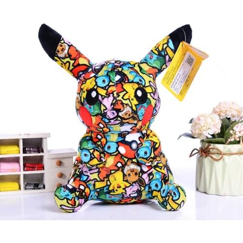 13cm new limited edition Pokemon fabric art limited graffiti Pikachu doll doll kawaii plush keychain toy children’s gift