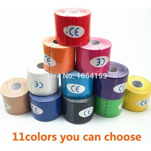 10rolls / lot) Kinesiology tape 5cm x 5m Water Proof Cotton Elastic Adhesive Muscle Bandage Care Physio Strain Injury Support