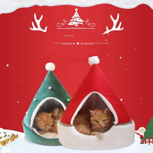 Pet Dog Cat Bed Plush Christmas Gifts Dog Pet Houses Mats Tent Soft Long Plush Bed For Small Dogs For Cats Nest Textile Almofada