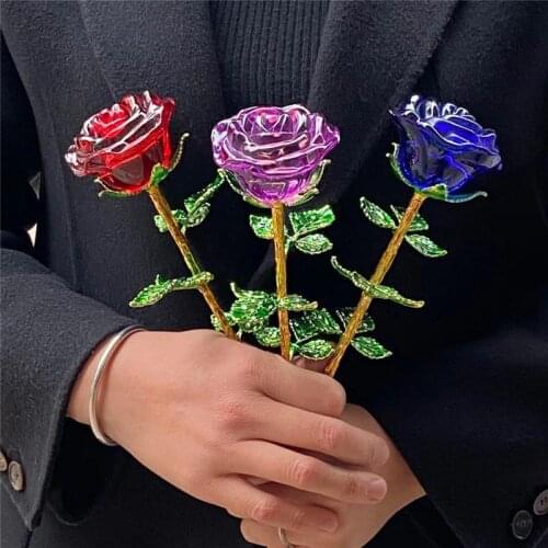 24cm Crystal Rose Flower Figurines Wedding Gift Home Decoration Accessories for Living Room Wedding Decoration Ornament