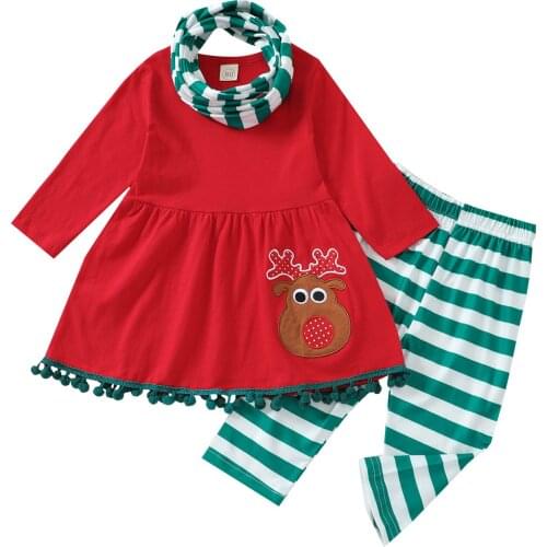 Ma&Baby 6M-4Y Christmas Toddler Girl Clothes Set Infant Kid Girls Santa Tops Striped Pants Scarf Outfits New Years Xmas Costume