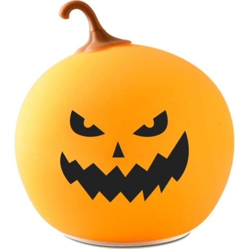 Cute Halloween Pumpkin Shape Night Light with Touch Control USB Rechargeable Desktop Baby Kids LED Silicone Lamp Home
