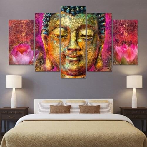 HD Wall Modular Pictures Art Home Decoration Framework Posters 5 Panel Buddha Living Room Printed Modern On Canvas Painting