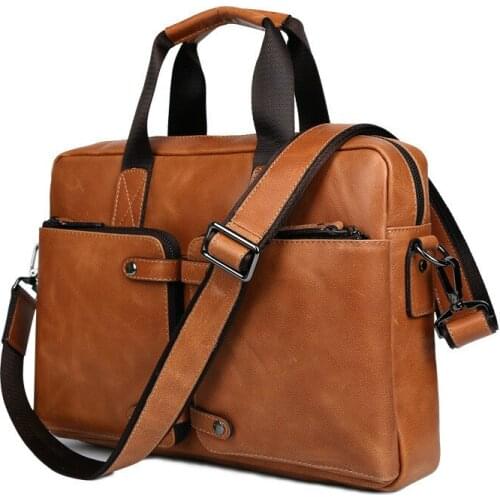 Mens business dress genuine leather 14"laptop bags 2018new man black brown business travel handbags briefcase crossbody bags