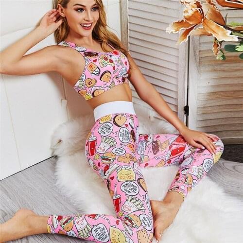 Yoga Set Cartoons Printing Sports Clothing Running Suits for Women Seamless Vest+leggings 2pcs Pink Athletic Yoga Outfits