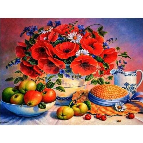 Cross Stitch Kits Poppy Flowers, Still Life Needlework Embroidery Crafts 14CT Unprinted DIY Arts Handmade Home Decor