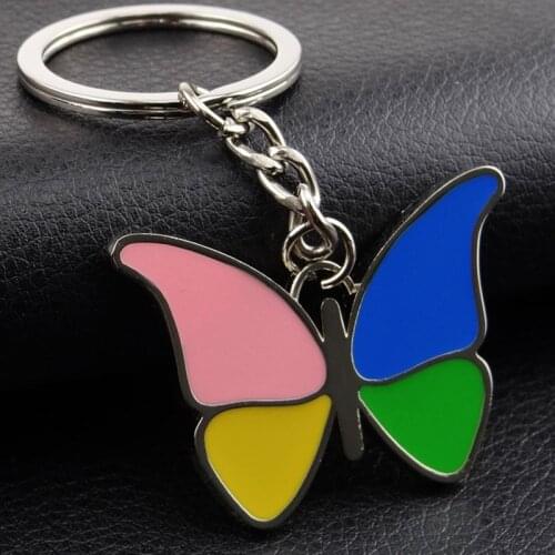 100pcs/lot New metal keychain men women car key chains fashion bag charm butterfly pendant accessories key ring trinket