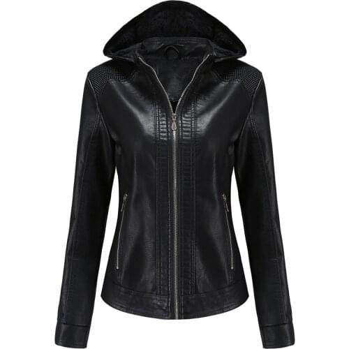 New Women Autumn Winter Faux Soft Leather Jackets Coats Lady Black PU Zipper Epaule Motorcycle Streetwear