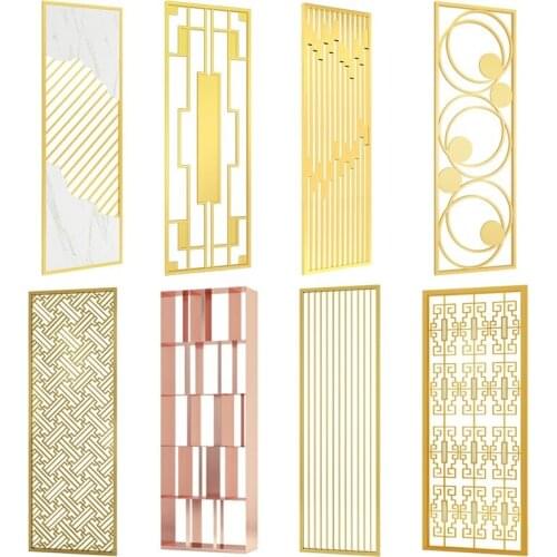 Simple new Chinese style stainless steel screen, hollow partition wall of hotel living room