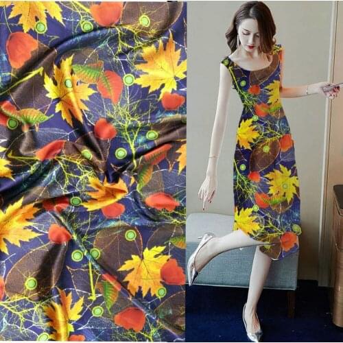 Telas Maple leaves prints dress chinese style Cheongsam 2020 silk fabric quality 97% silk 3% stretch tissus enfant