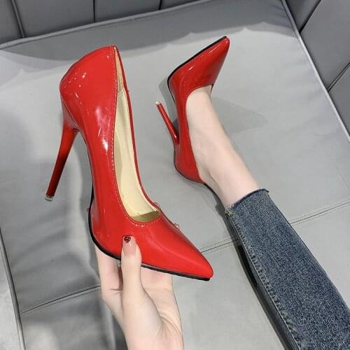 2021 Sexy Women Shoes Red Pointed Toe Pumps Patent Leather Dress Shoes High Heels Boat Shoes Wedding Shoes Zapatos Mujer 8cm