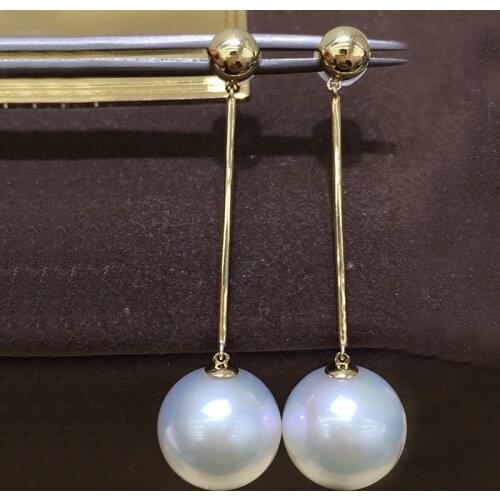 Sinya Very High luster 13-14mm Edison pearls Drop long chain earring in 14k gold for women Mum girls lover festival gift best