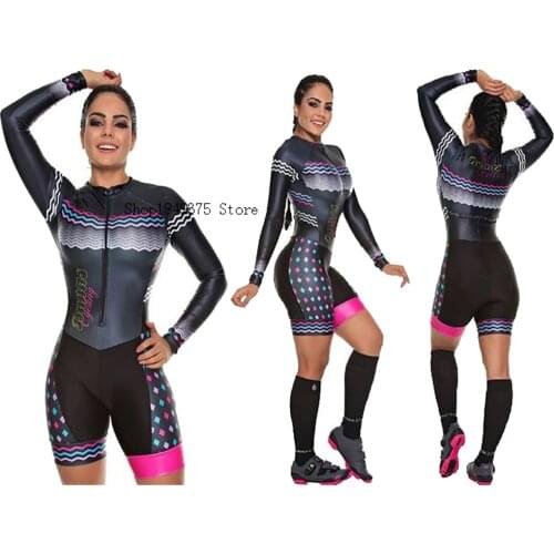 MACAQUINHO Womens Triathlon Long-sleeved Cycling Jersey Professional Jersey Sportswear One-piece Racing Suit Cycling Overalls