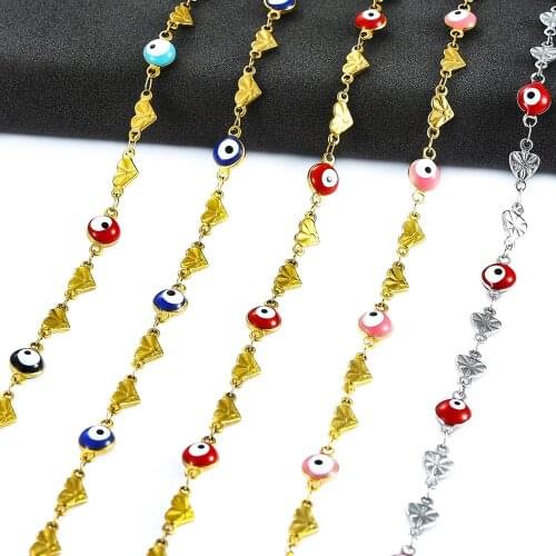 Width 6MM Fashion Stainless steel Gold Chain Heart Evil Eye Lucky Eye Bead Charms Women Necklace Jewelry