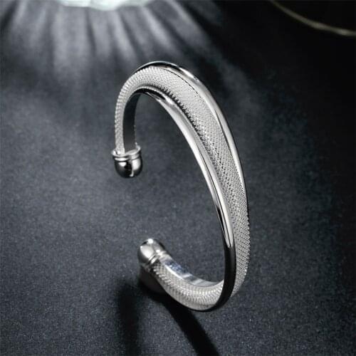 NEW 925 Silver Fashion Jewelry Large Reticulated Bracelet Women Bangle Wedding Engagement Jewelry