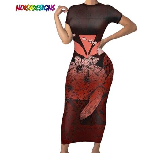 NOISYDESIGNS Red Samoan Hibiscus Polynesian Tribal Printed Dress Women Summer Print Long Dress Dresses For Women 2021 Fashion