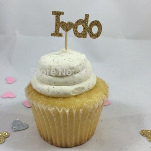 Gold Glitter I DO Cupcake Toppers .wedding party bridal shower Cupcake topper Decor. Birthday wedding party cake topper