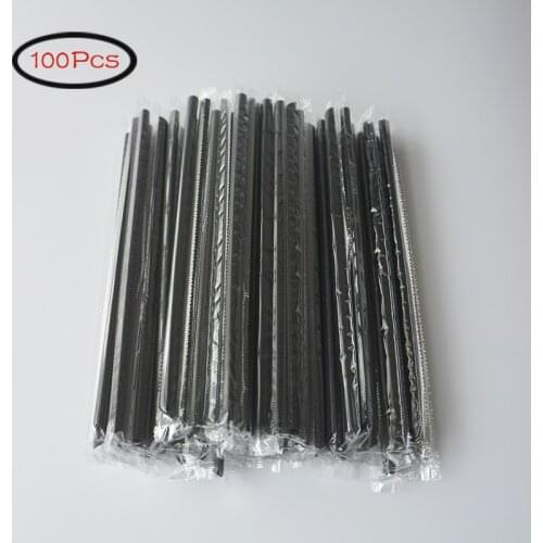 100Pcs Black Straw 190mm Long Wedding Party Cocktail Supplies Kitchen Accessories Disposable Individual Packaging Plastic DIY
