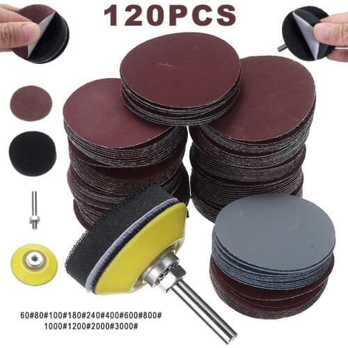 120pcs 50mm Sanding Disc Pad Kit 80/100/180/200/600/800 Grits Sanding Disc Set For Drill Grinder Rotary Polishing Cleaning Tools