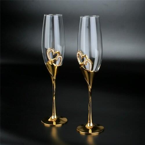 201-300 Ml Crystal Champagne Cup Creative Set Flute Glasses Wine Glass for Wedding Gift Glasses Gold Champagne Glasses 2-Piece