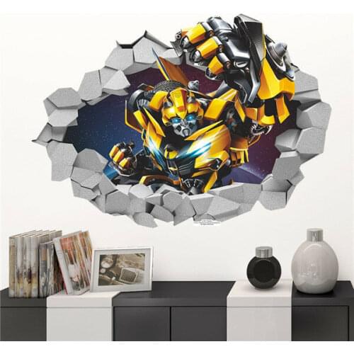 3D Bumblebee Transformers Decal Removable Break Wall Sticker Kids Room Decor HOT Kids Nursery Decor Applique