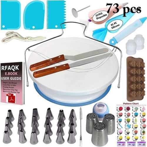 73Pcs/set Cake Turntable Cake Decorating Tools Kit Rotary Table Baking Tool Piping Nozzle Piping Bag Set Baking Supplies Sets