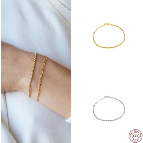 GS 925 Sterling Silver Gold Twist Chain Bracelet Bangle Soft New Rock Punk Luxury Minimalist Bracelets Fashion Fine Jewelry