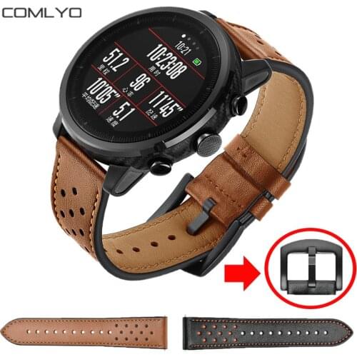 Wristband for Xiaomi Huami Amazfit Stratos 2 2s Strap ventilation Leather smartwatch bracelet for amazfit GTR 47MM Strap