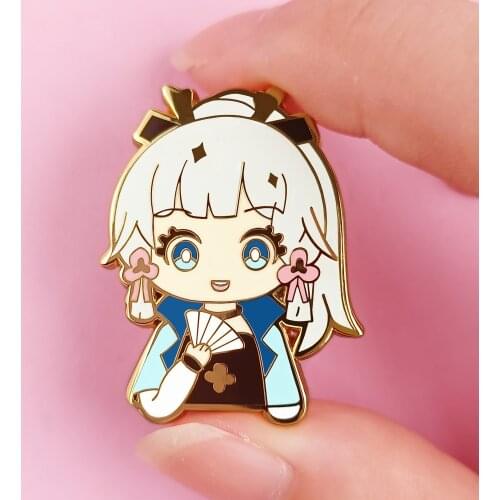 Princess Egret Kamisato Ayaka Hard Enamel Pin Kawaii Cute Cartoon Holding Fan Girl Brooch Genshin Impacts Game Fans Jewelry Gift