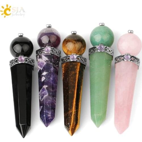 CSJA Natural Crystal Stones Wand Octagonal Column Rolling Round Ball Pointed Healing Energy Hand Playing Decor New Arrival G586
