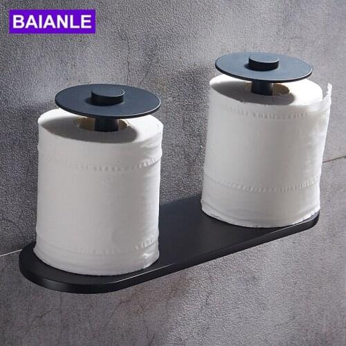 Toilet Paper Holder Creative Aluminum Wall Mounted Bathroom Double Roll Paper Towel Holder Black Tissue Paper Holder Decorative