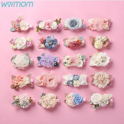 Warmom Chiffon Flower Hair Clips Pins Kids Lace Flowers Hairpins for Baby Girls Clip Baby Accessories Toddlers Kids Headwear