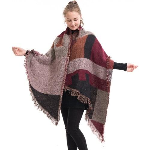 European and American New Scarf Shawl Geometric Pattern Loop Yarn Diagonal Lattice Scarf Winter Outdoor Keep Warm 195*70cm
