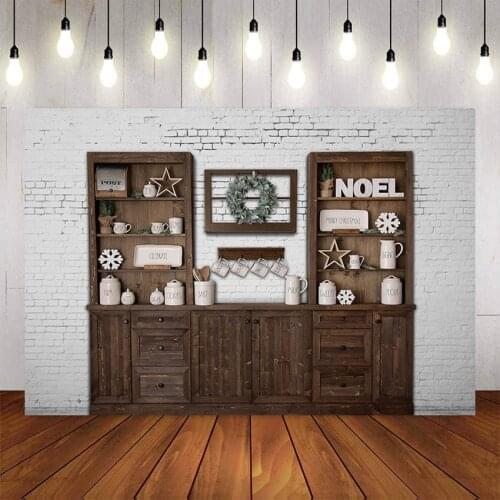 Photography Backdrop Christmas Kitchen White Wall Background Wood Cupboard Photo Studio Child Cook Photobooth Photocall