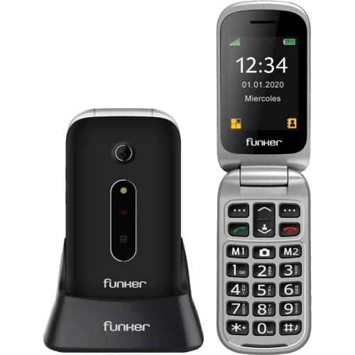 Funker C75 EASY COMFORT-mobile phone with lid, EASY use for older people with SOS button and loader Base, black color