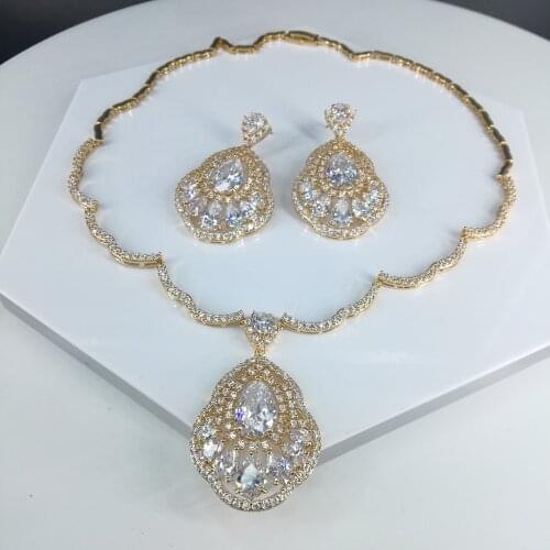 Hot sale New fashion red black green purple blue water drop golden necklace earring set party birthday jewelry free shipping