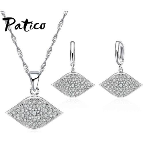 Delicate Concise Mysterious Eyes Body Part Jewelry Set Engagement Gift Women Necklace Earrings 925 Sterling Silver