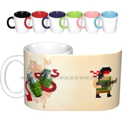 Broforce-Rambro Ceramic Mugs Coffee Cups Milk Tea Mug Broforce Red Green Army Gaming Creative Trending Vintage Gift Bottle Cup
