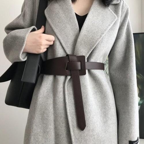 Coffee-coloured wool coat leather belt for womens fashion new top layer cowhide waist sealing belt waist slimming tie belt