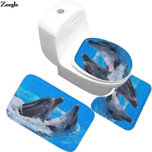 Printing Bath Mat Microfiber Bathroom Carpet Rug Non-Slip Toilet Seat Cover Mat Flannel Toilet Mat Absorbent Bathroom Mat Set