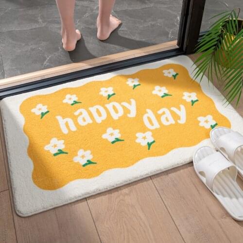 Lovely Floral Bathroom Mat Fluffy Flocking Carpet Bath Tub Side Anti Slip Rug Floor Pad Animal Doormat Home Decor