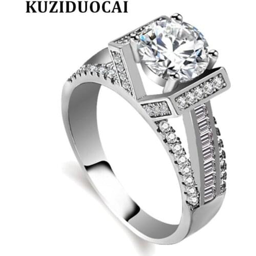 Kuziduocai New Fashion Jewelry Zircon Stainless Steel Arched Geometry Wedding Rings For Women Gifts Anillo Anel Bague Punk R-289