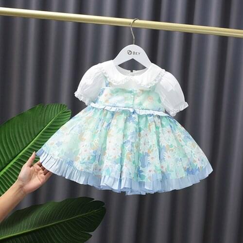 Summer Girls Kids Lolita Princess Flora Dress Short Sleeve Children Baby Infants Sweet Party Ball Gown Dresses Vestidos S12629