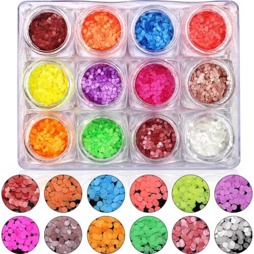 Meicailin 12Pcs/set 3D Round Mini Thin Nail Glitter Sequins for DIY UV Gel Nail Art Decoration Nail Flakes Powder Accessories